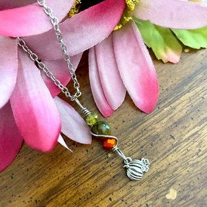 Autumn Pumpkin Agate Charm Necklace